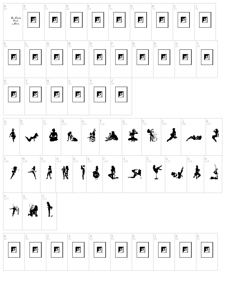Darrians Sexy Silhouettes font map
